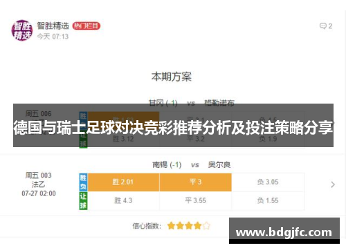 德国与瑞士足球对决竞彩推荐分析及投注策略分享